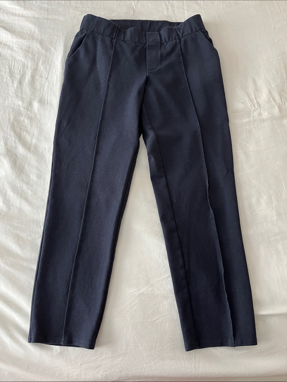 Garnet Hill Navy Cropped Ankle Pants - Tailored Pull-On